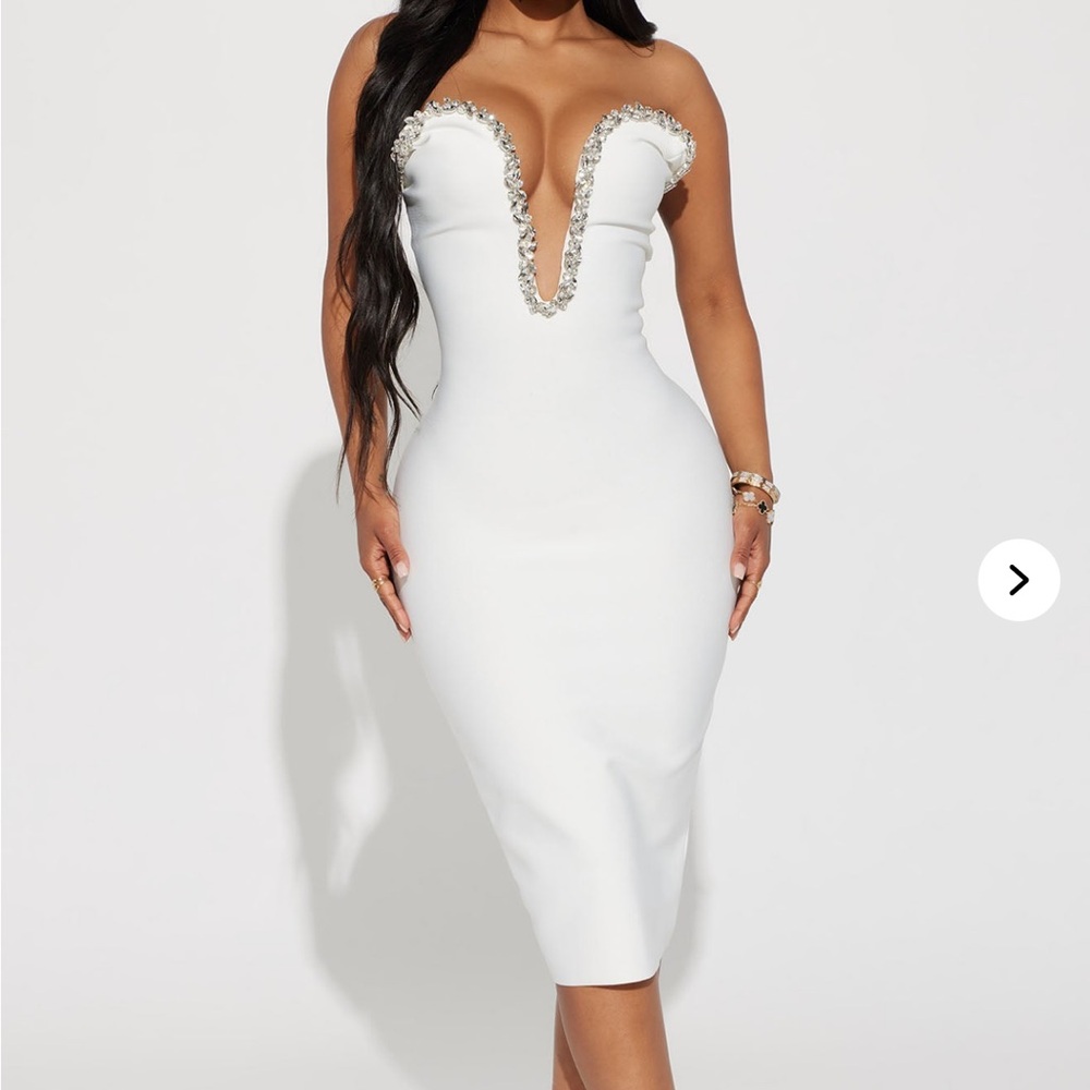 Fashion Nova White Strapless Bodycon Midi Dress